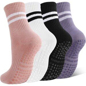 4 Pairs Nonslip Pilates Yoga Socks for Women with Grips for Dance and Fitness